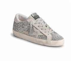Golden Goose Super-Star in Silver Glitter With Ice-Gray Suede Star