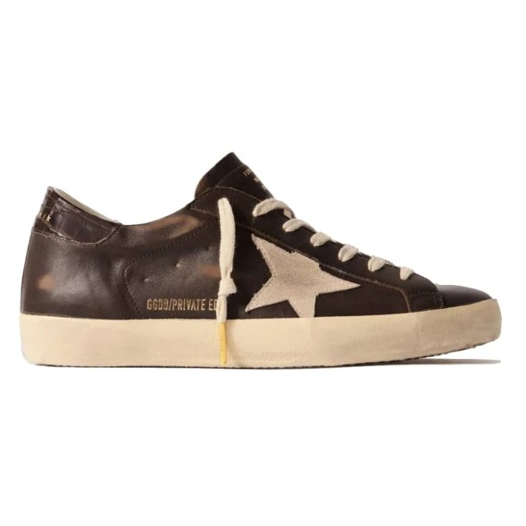 Мужские кеды Golden Goose Super-Star Men’s Distressed Suede-Trimmed Leather Brown