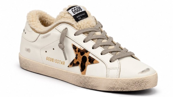 Женские зимние кеды Golden Goose Super-Star Winter White Shearling Leopard Print Pony