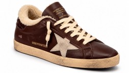 Golden Goose Super-Star Mens Winter Brown Shearling With Suede Star