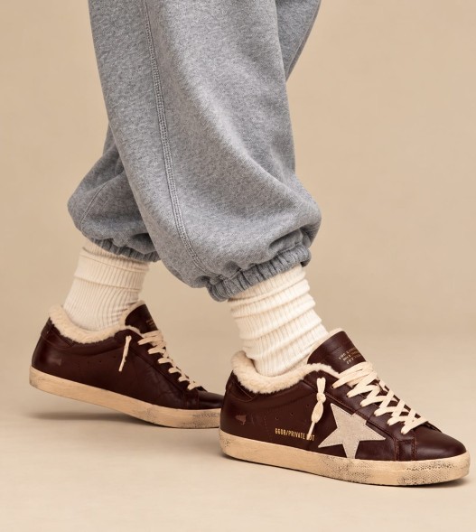 Мужские зимние кеды Golden Goose Super-Star Mens Winter Brown Shearling With Suede Star
