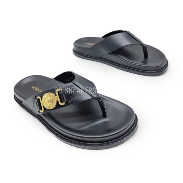 Мужские шлепки Versace Flip-flops Leather Black/Gold