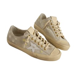 Golden Goose V-Star in Ice-Gray Suede with White Star and Floral Embroidery