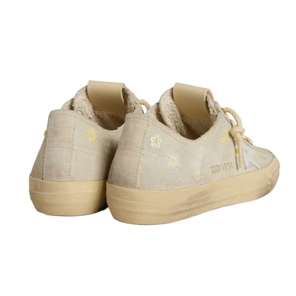 Женские кеды Golden Goose V-Star in Ice-Gray Suede with White Star and Floral Embroidery