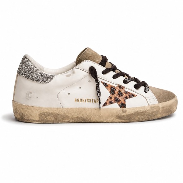 Женские кеды Golden Goose Superstar with Leopard Print and Swarovski Crystal Star