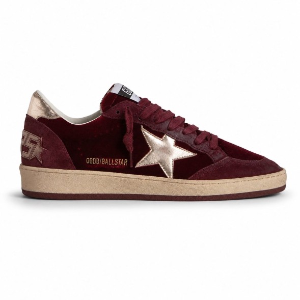 Женские кеды Golden Goose Ball Star Velvet Ruby Red with Silver Star and Heel Tab