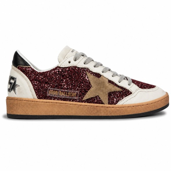 Женские кеды Golden Goose Ball Star in Burgundy Glitter with Suede Star and Black Heel Tab