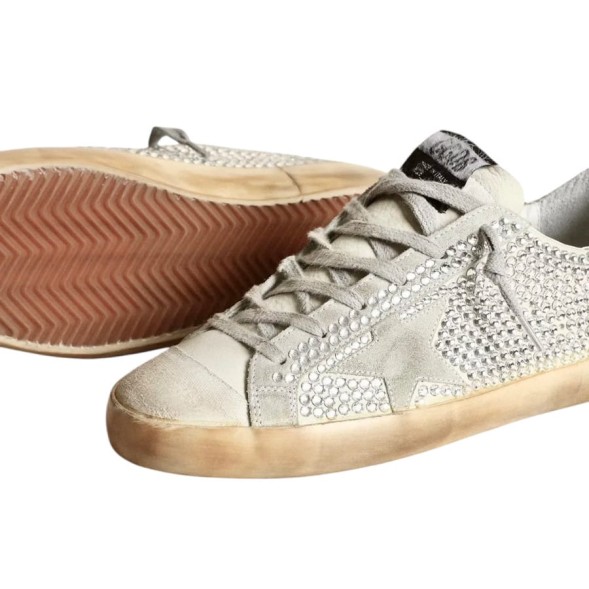Женские кеды Golden Goose Superstar in Aged White Nubuk with Swarovski Crystals
