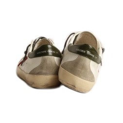 Golden Goose Superstar Red Suede Star and Green Leather Heel Tab