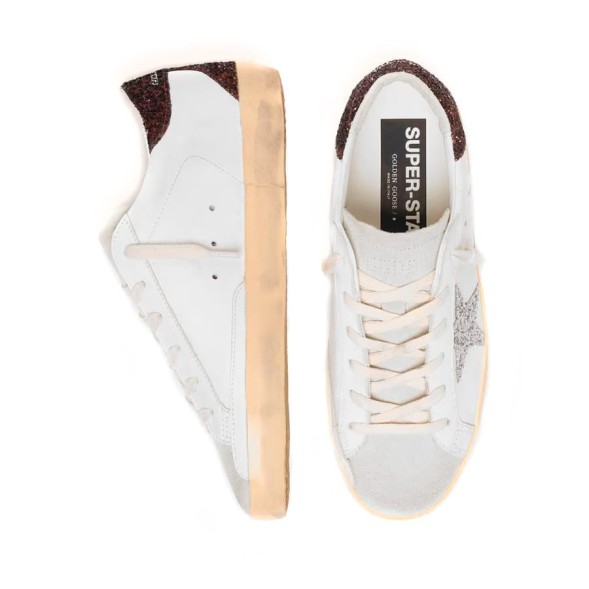 Женские кеды Golden Goose Superstar Silver Star and Brown Glitter Heel Tab