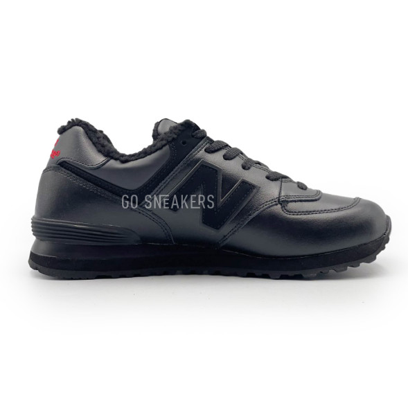 Мужские зимние кроссовки New Balance 574 Full Black Leather Winter
