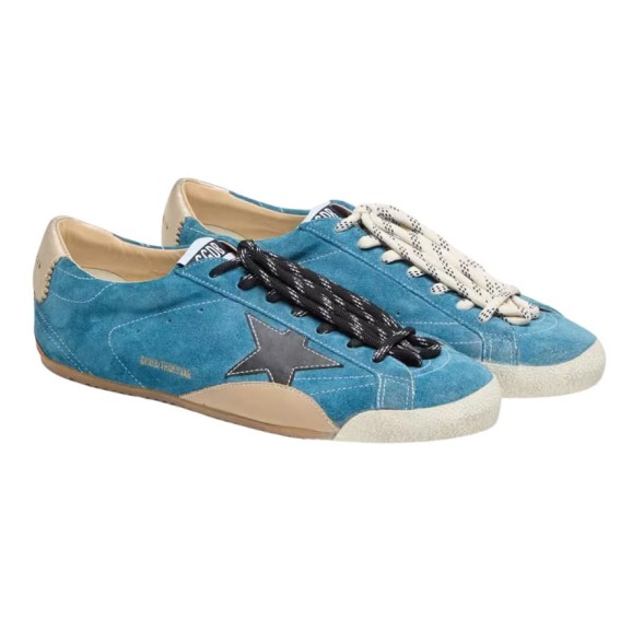 Женские кеды Golden Goose True-Star in Teal Suede with Black Star and Cream Heel Tab