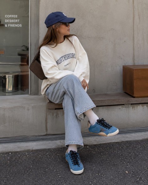 Женские кеды Golden Goose True-Star in Teal Suede with Black Star and Cream Heel Tab