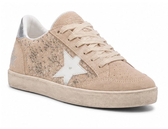 Женские кеды Golden Goose Super-Star Suede Beige Crystal